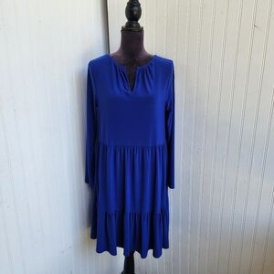 Ellen Weaver Womens Dress Tunic Babydoll Blue Tiered Long Sleeve Stretch Boho S